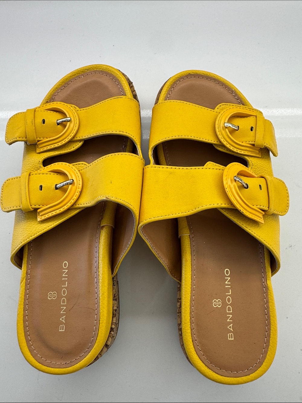 Bandolino Bright Yellow Double-Buckle Slide Sandals